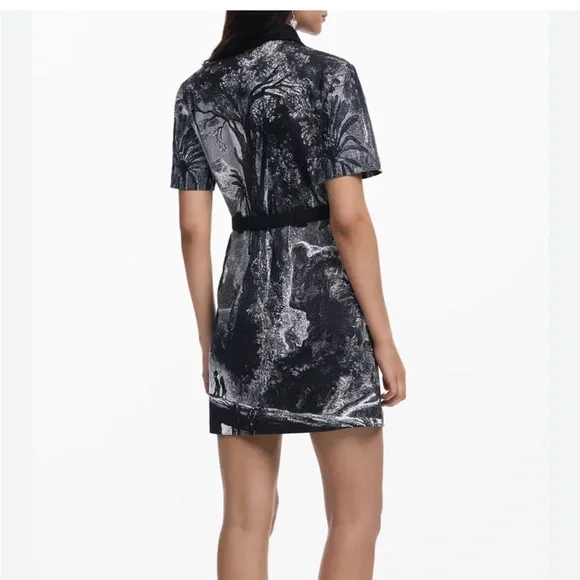 Desigual Black and White Printed Mini Shirtdress Button-Front | M - Picture 2 of 5